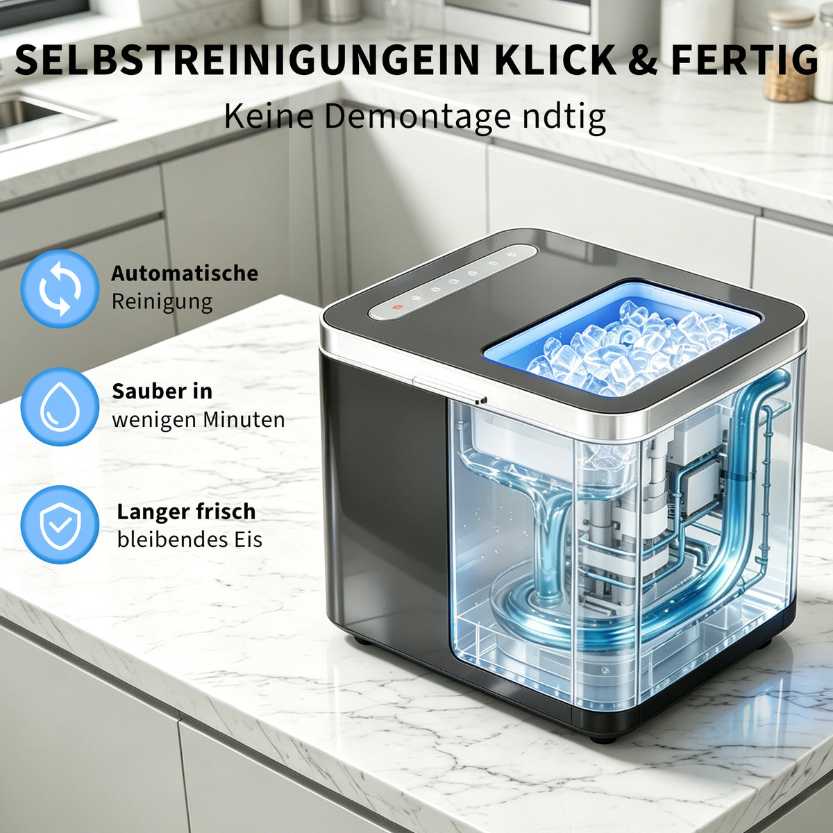Eiswürfelmaschine für Zuhause und Büro – 9 Eiswürfel in 6 Minuten