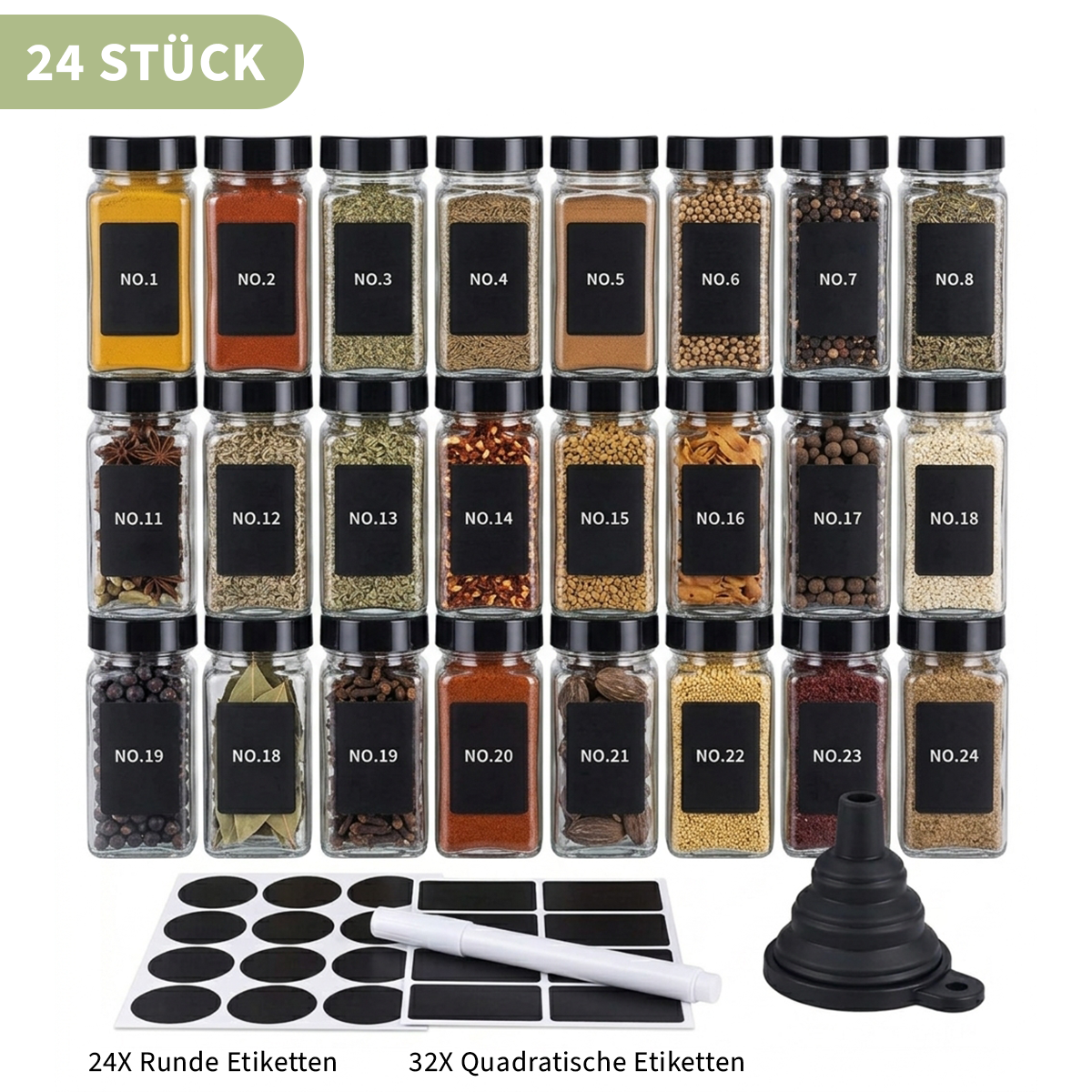 Glass Spice Jars with Lids and Labels – Spice Storage Containers with Pour Spouts, Brush & Marker, 12/24/36 Pack