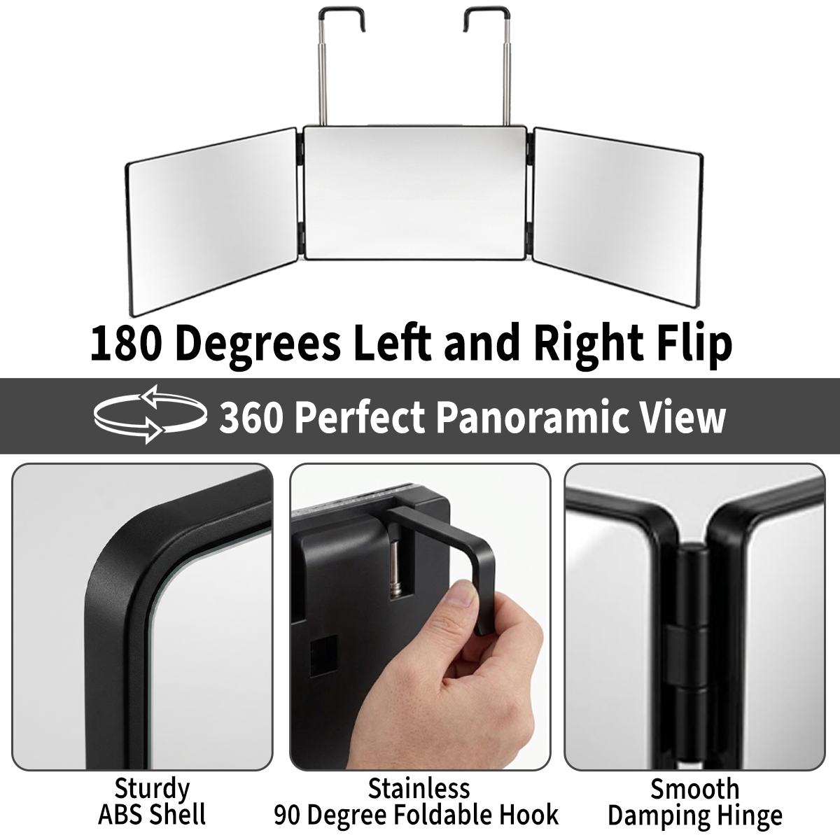 3-Way Folding Mirror – Adjustable Multi-Angle Mirror for Self Haircut, Hair Styling & Makeup