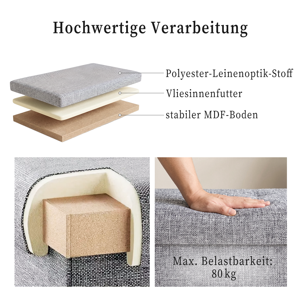 Foldable Storage Ottoman – 25L Collapsible Storage Stool with Padded Linen-Style Seat, 40 × 25 × 25 cm