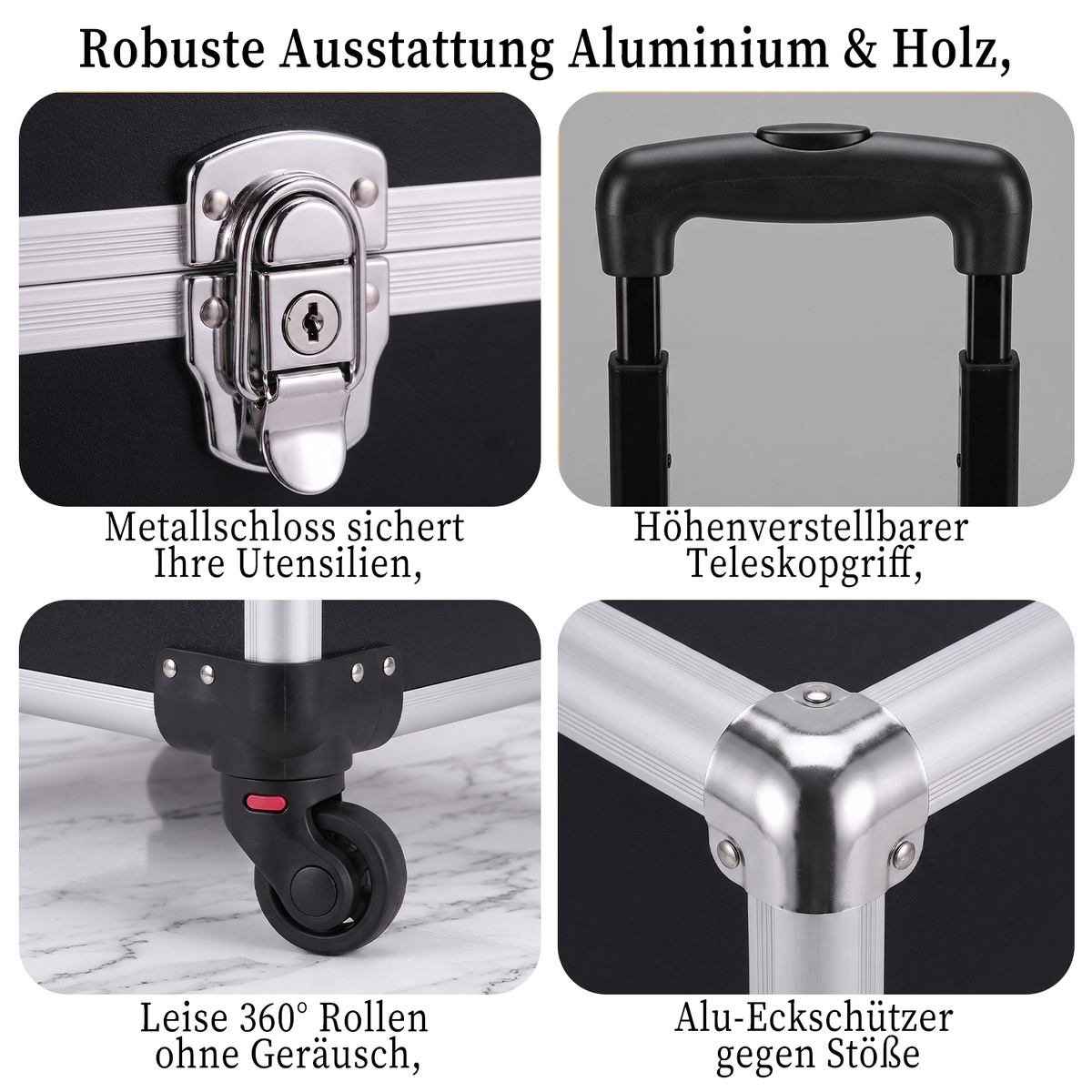 Rolling Makeup Case with 4 Trays – Portable Cosmetic Storage Case with Telescopic Handle and 360° Wheels