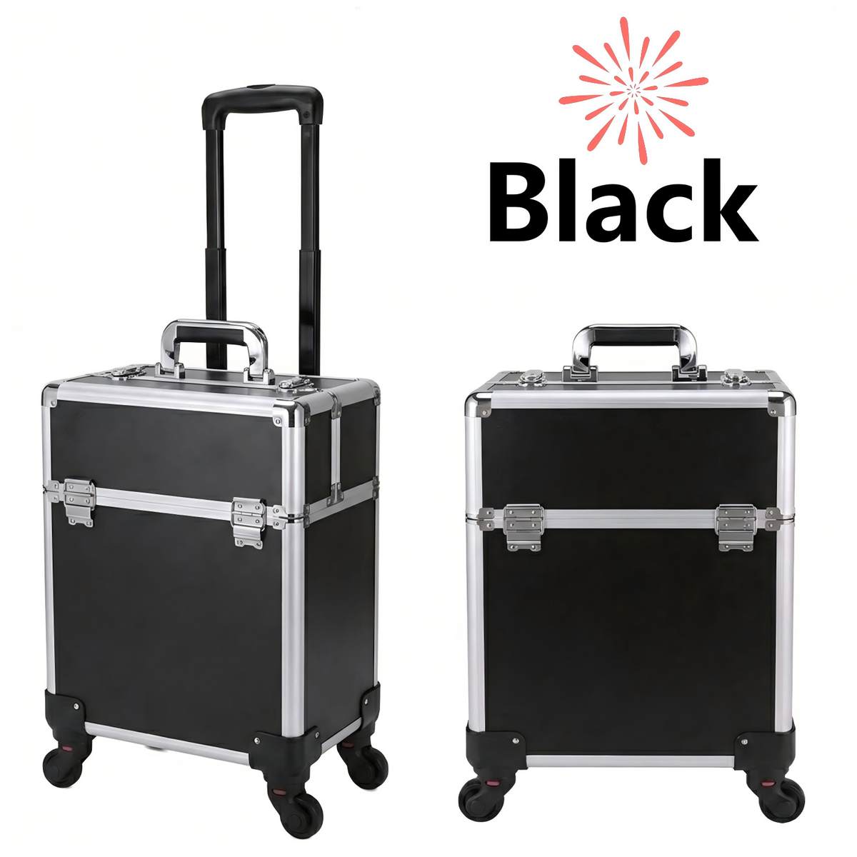 Rolling Makeup Case with 4 Trays – Portable Cosmetic Storage Case with Telescopic Handle and 360° Wheels