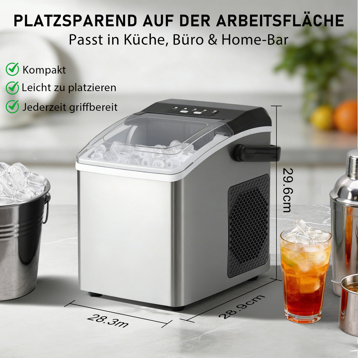 Eiswürfelmaschine mit Tragegriff – 2 Eiswürfelgrößen, 12 kg/24 h