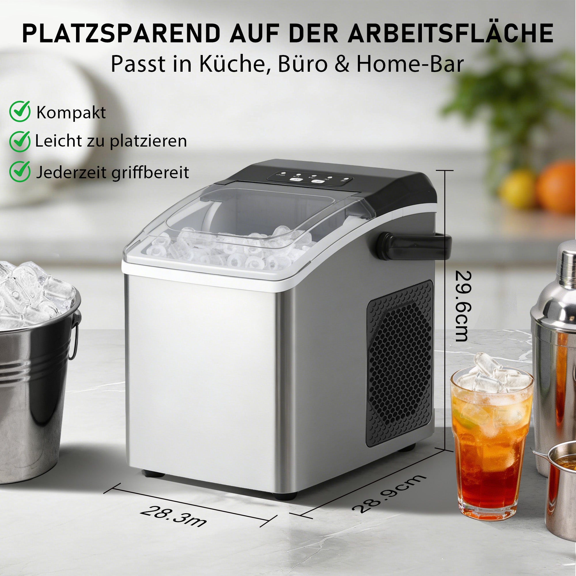 Eiswürfelmaschine mit Tragegriff – 2 Eiswürfelgrößen, 12 kg/24 h