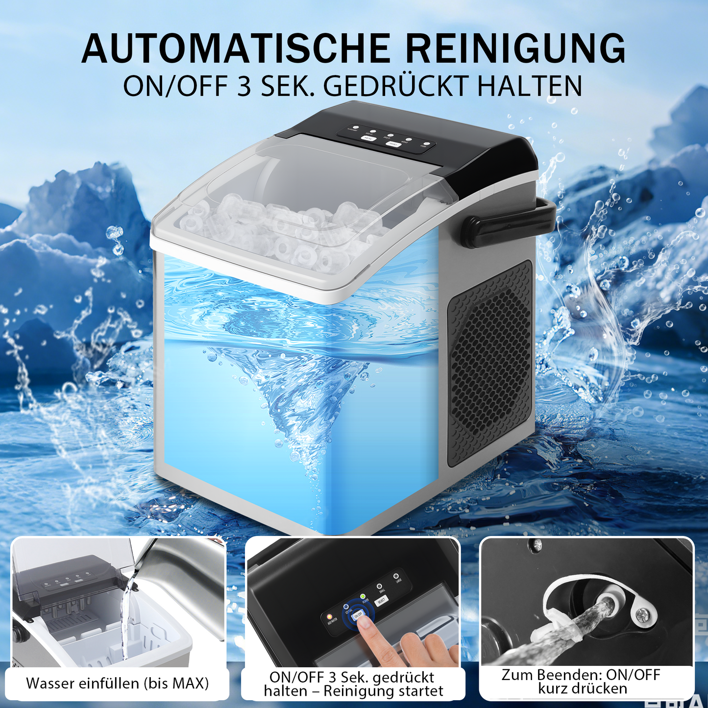 Eiswürfelmaschine mit Tragegriff – 2 Eiswürfelgrößen, 12 kg/24 h