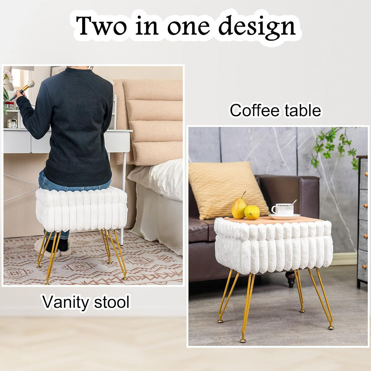 Storage Stool with Padded Seat – Compact Storage Ottoman Bench with Legs, 49 cm Height