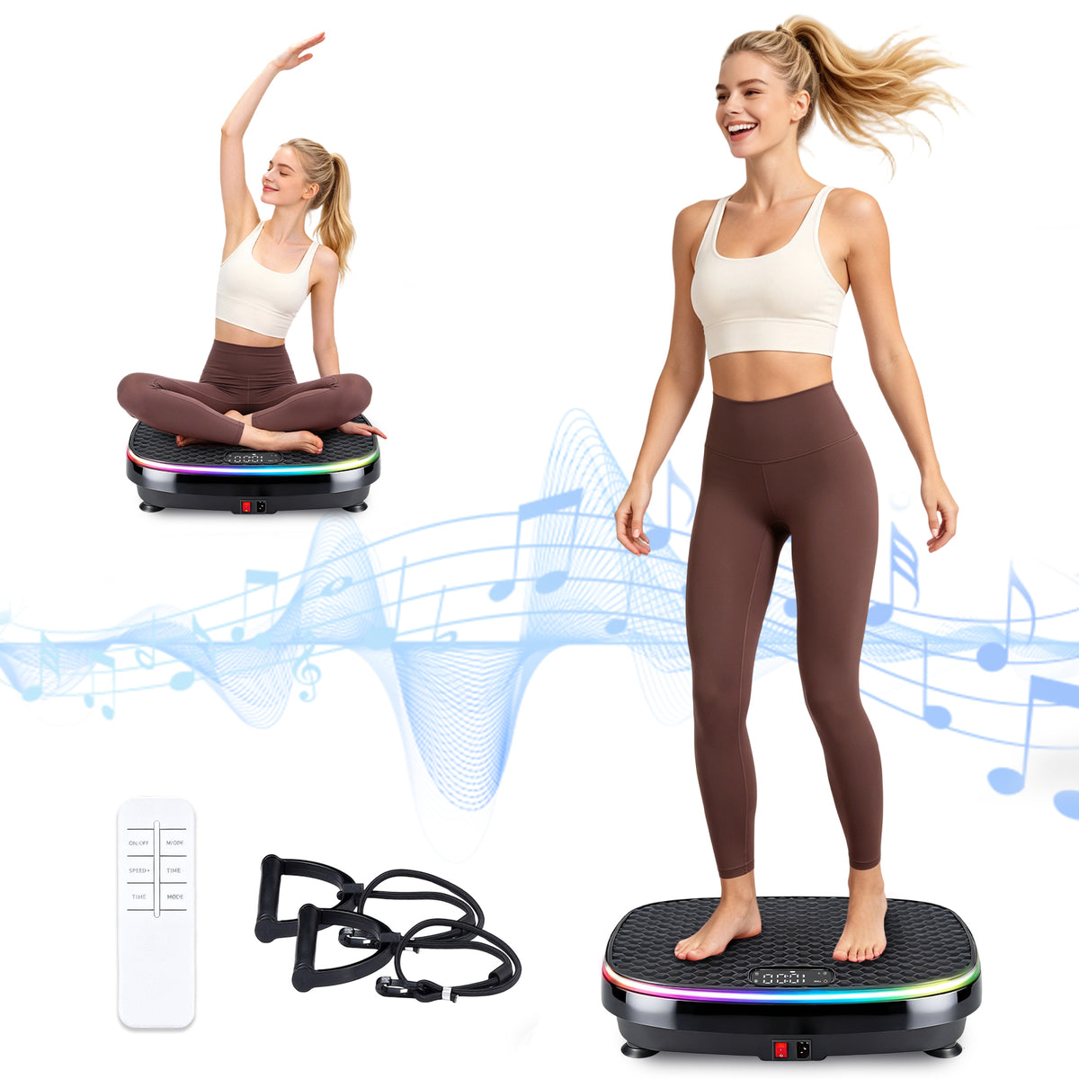 Home use exercise vibration plate High stability Non-slip foot pads Quiet operation Remote control Resistance band LED display