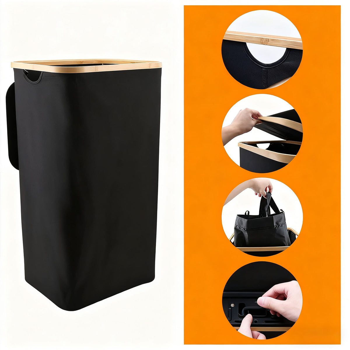Foldable Laundry Hamper with Lid – 60L Waterproof Oxford Fabric Laundry Basket with Bamboo Frame & Removable Liner