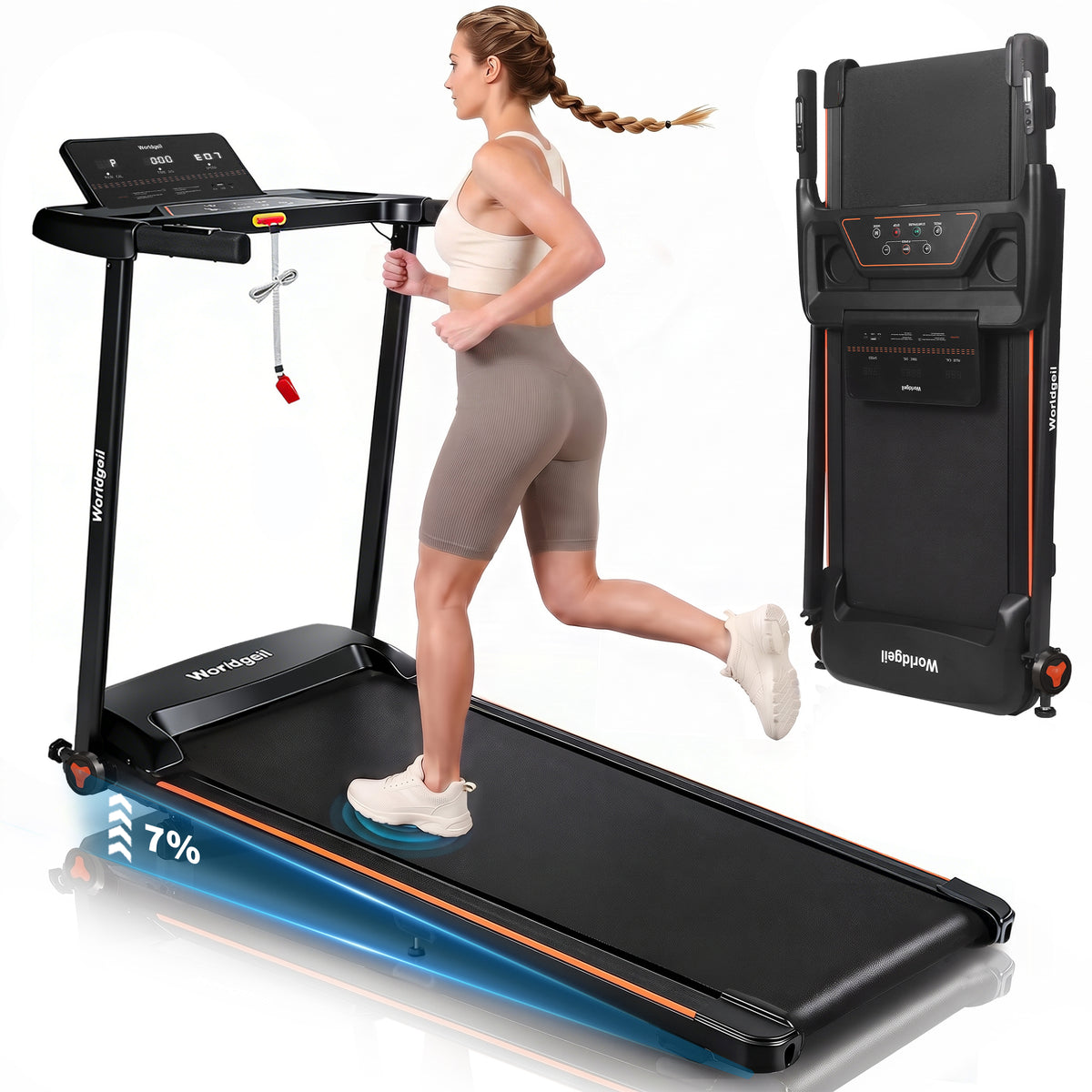 Home treadmill LED display & handrail buttons for heart rate measurement