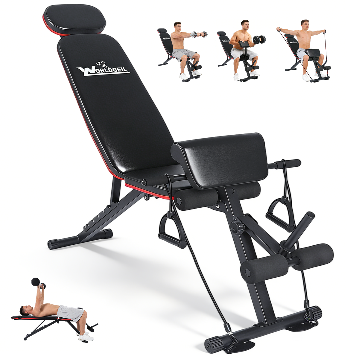 Foldable home weight bench, 7 adjustable backrest positions, 2 adjustable footrests, 100kg weight capacity