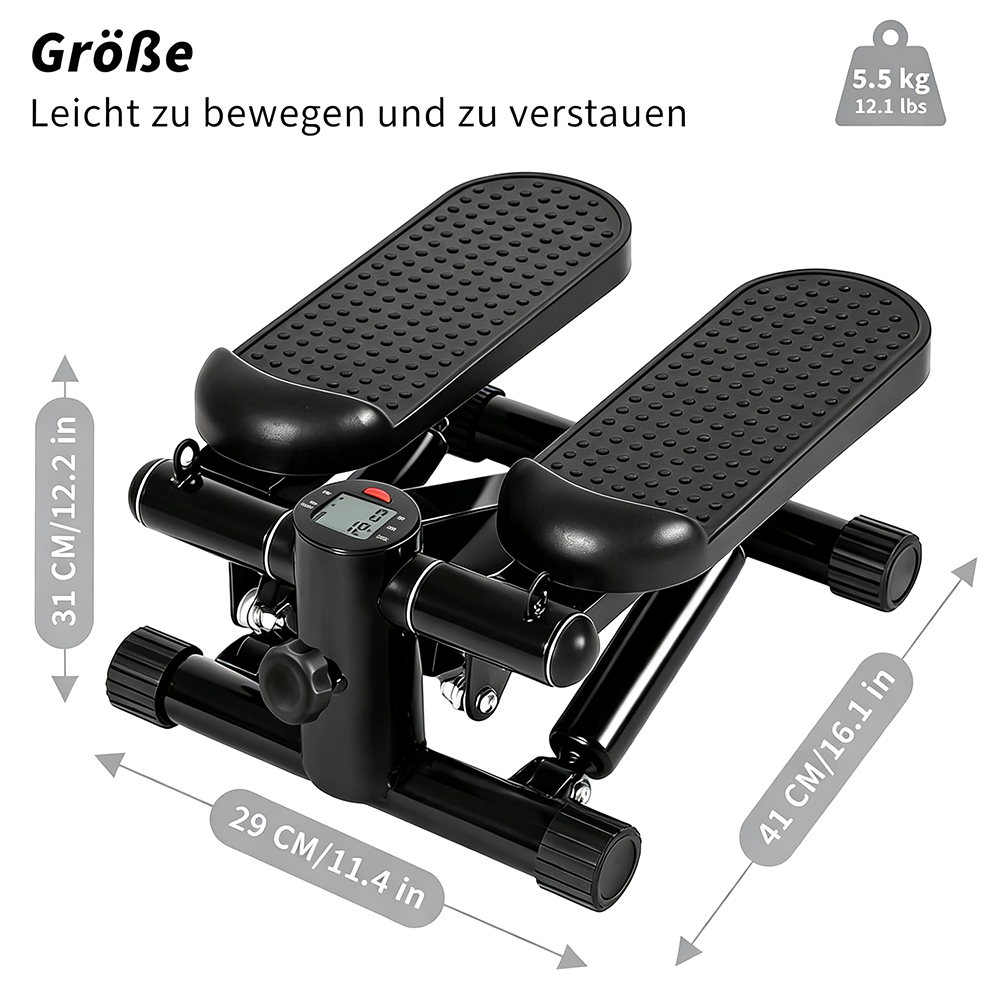 Mini stepper for home use with resistance bands, adjustable resistance, with LCD display, suitable for home and office fitness workouts