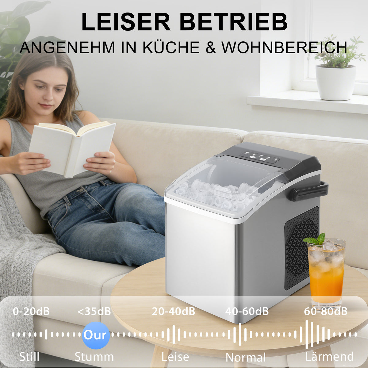 Eiswürfelmaschine mit Tragegriff – 2 Eiswürfelgrößen, 12 kg/24 h