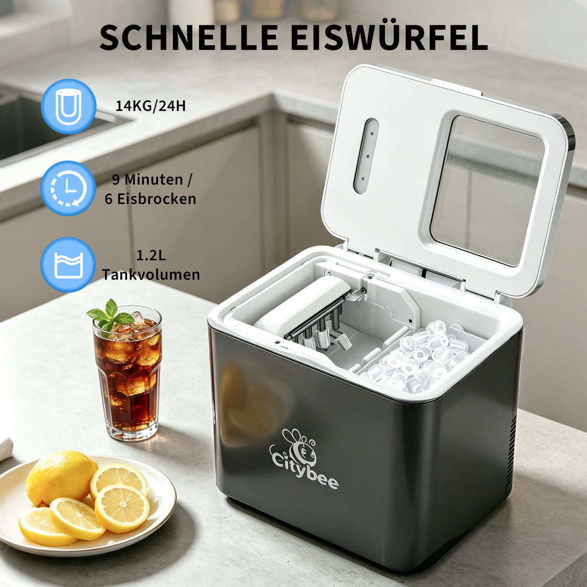 Eiswürfelmaschine für Zuhause und Büro – 9 Eiswürfel in 6 Minuten