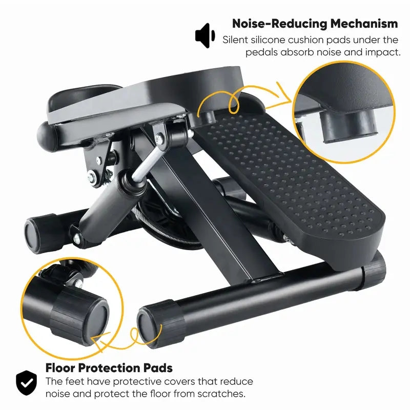 Mini stepper for home use with resistance bands, adjustable resistance, with LCD display, suitable for home and office fitness workouts