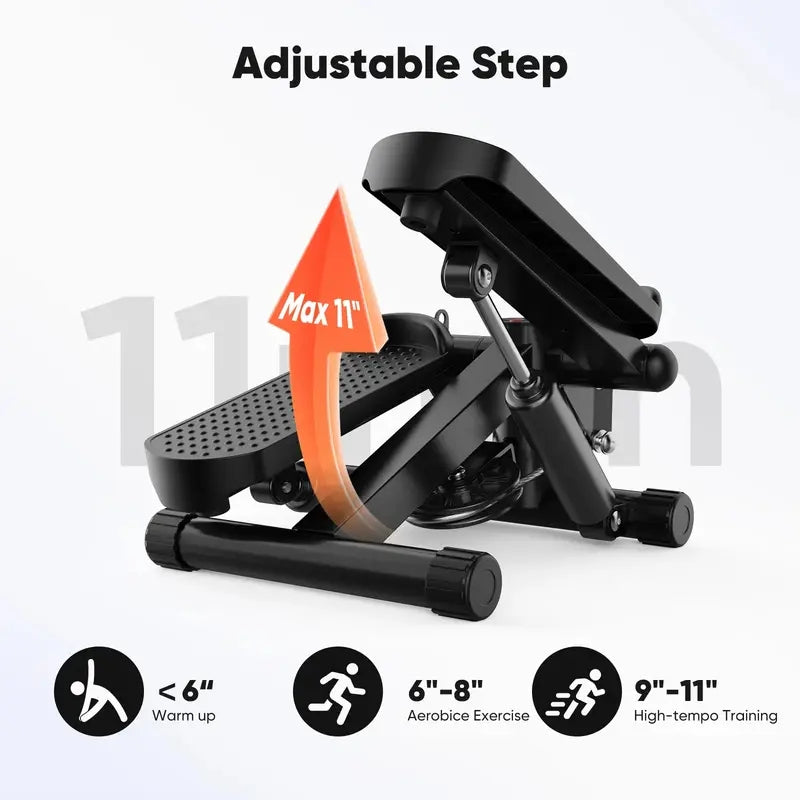 Mini stepper for home use with resistance bands, adjustable resistance, with LCD display, suitable for home and office fitness workouts
