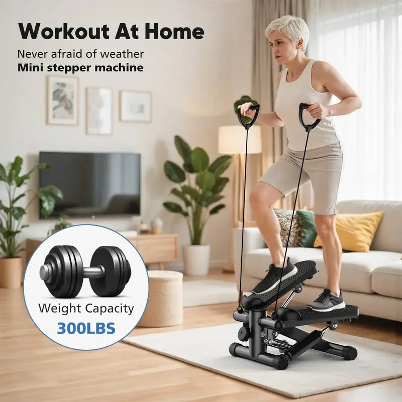 Mini stepper for home use with resistance bands, adjustable resistance, with LCD display, suitable for home and office fitness workouts