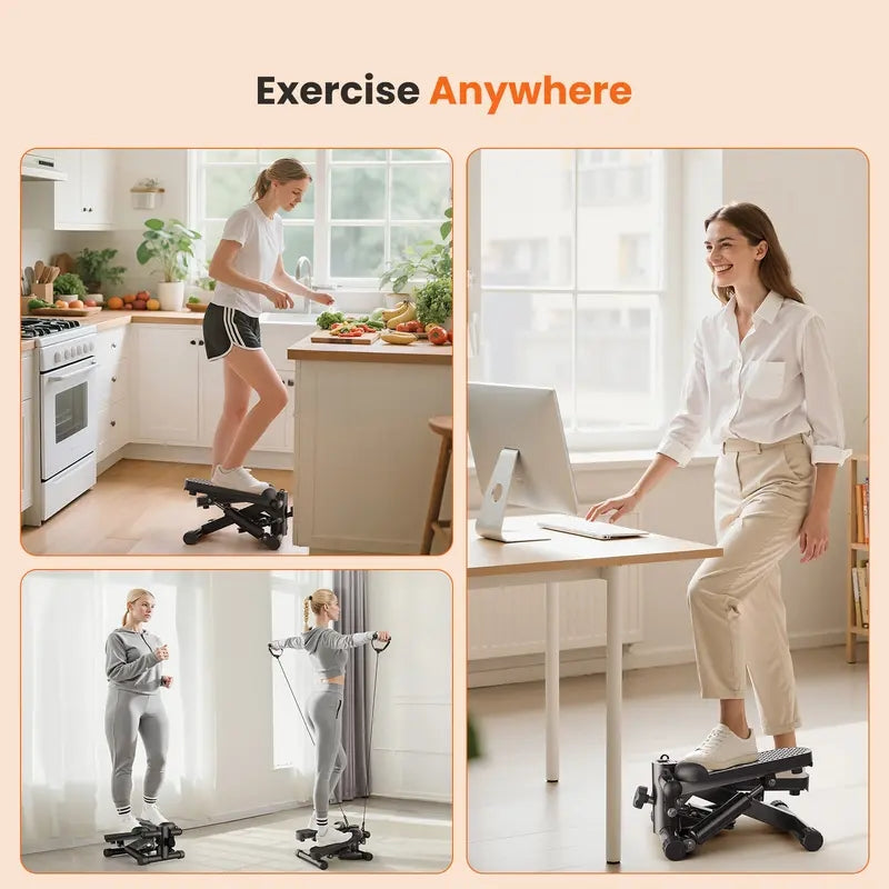 Mini stepper for home use with resistance bands, adjustable resistance, with LCD display, suitable for home and office fitness workouts