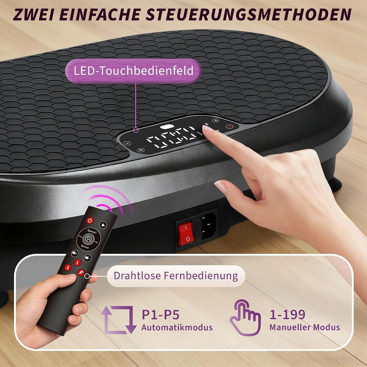 Home use exercise vibration plate High stability Non-slip foot pads Quiet operation Remote control Resistance band LED display
