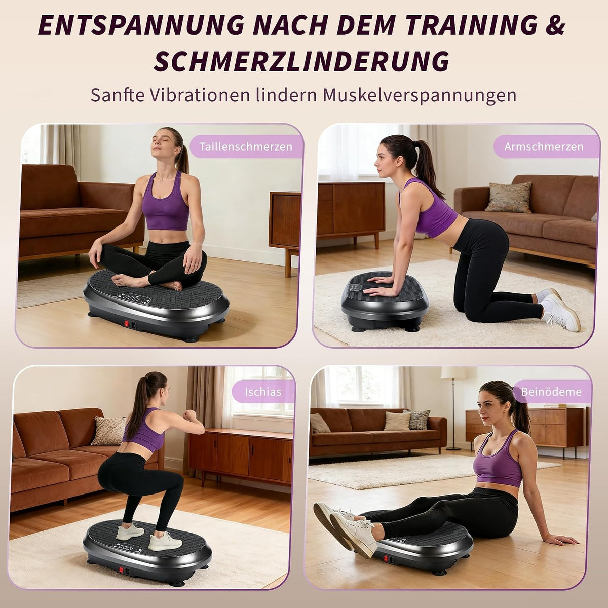 Home use exercise vibration plate High stability Non-slip foot pads Quiet operation Remote control Resistance band LED display