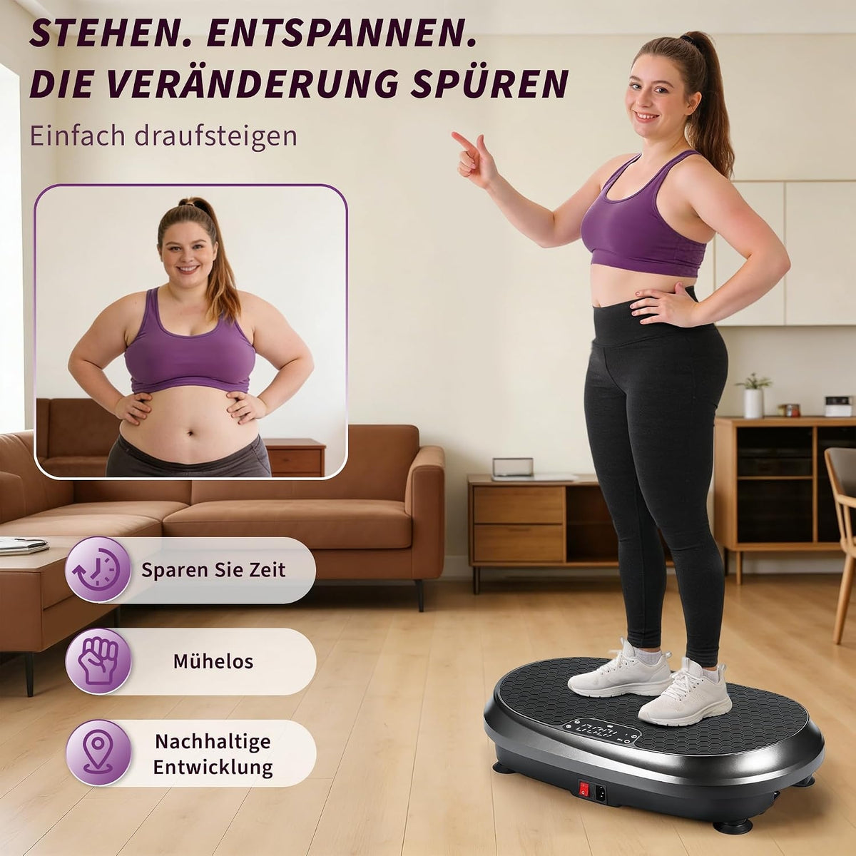 Home use exercise vibration plate High stability Non-slip foot pads Quiet operation Remote control Resistance band LED display