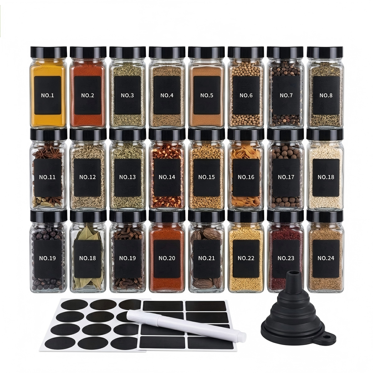 Glass Spice Jars with Lids and Labels – Spice Storage Containers with Pour Spouts, Brush & Marker, 12/24/36 Pack