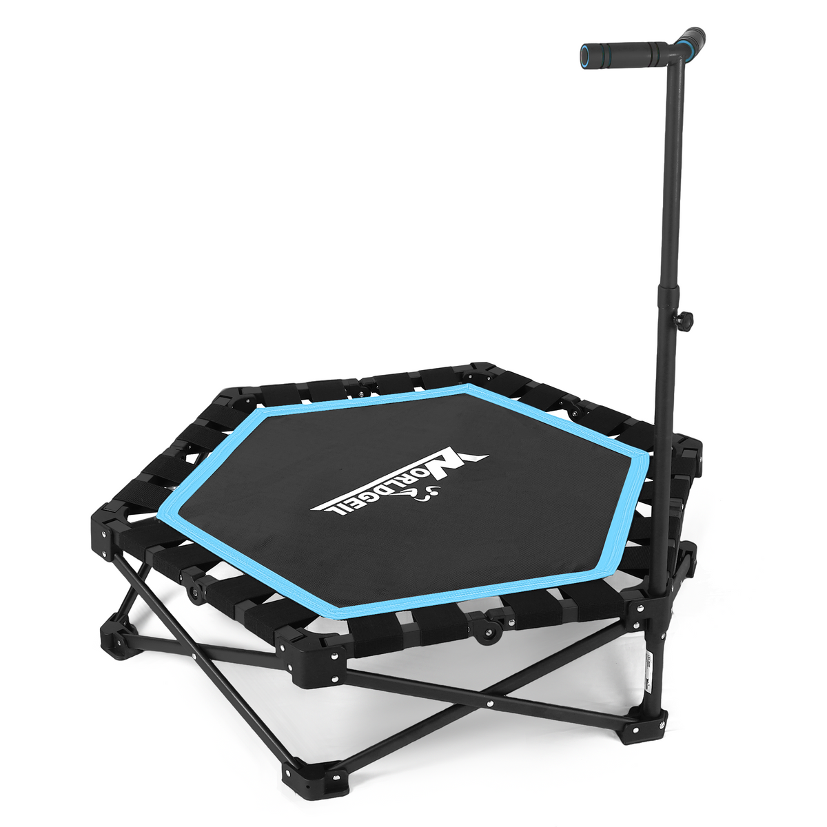 Indoor Folding Trampoline, Mini Trampoline with Height-adjustable Handrails, 150 kg Weight Capacity