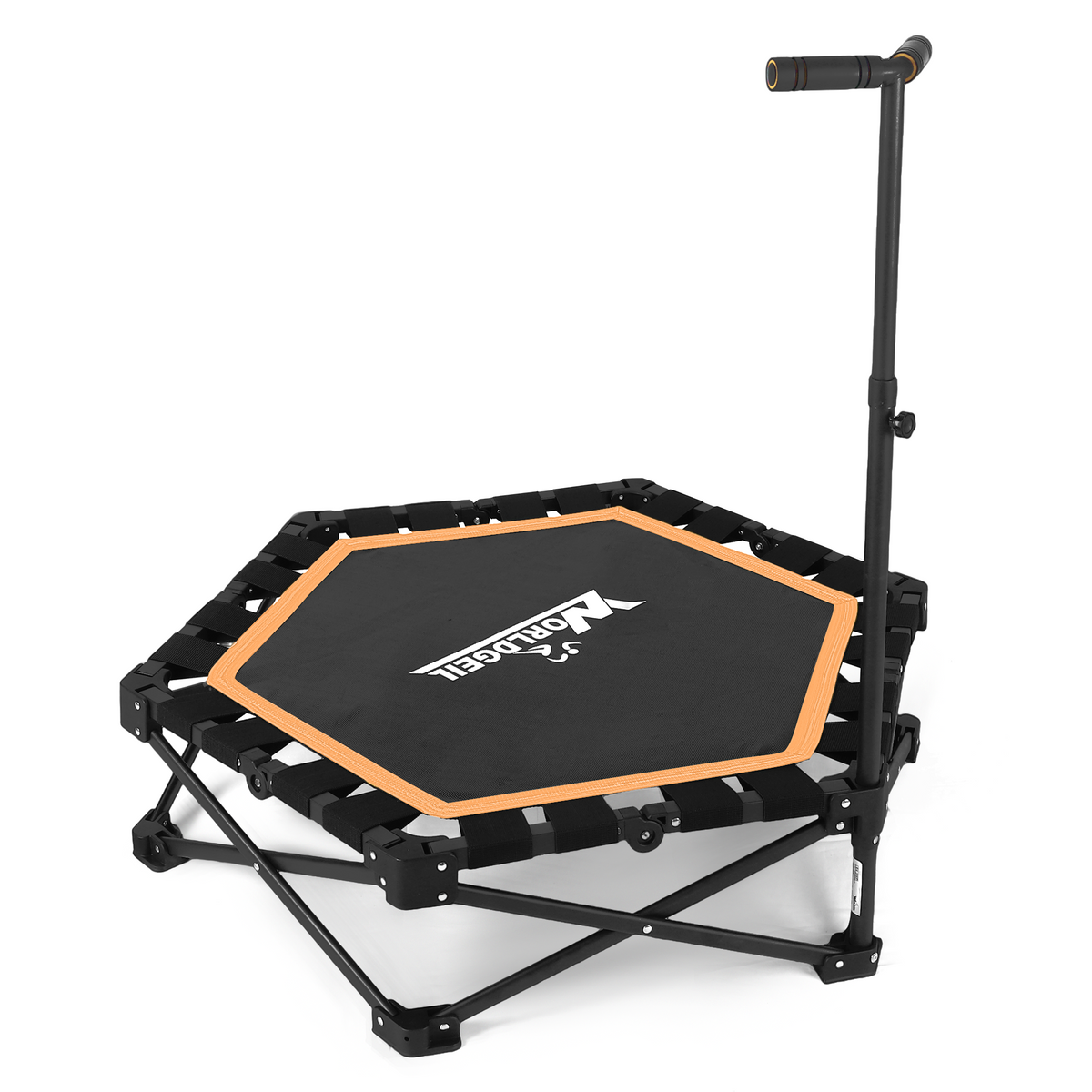 Indoor Folding Trampoline, Mini Trampoline with Height-adjustable Handrails, 150 kg Weight Capacity