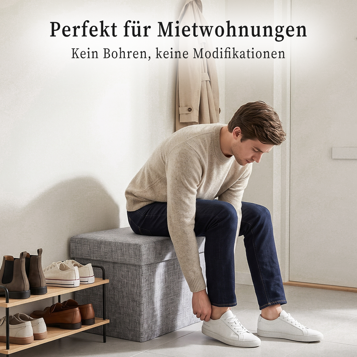 Foldable Storage Ottoman – 25L Collapsible Storage Stool with Padded Linen-Style Seat, 40 × 25 × 25 cm