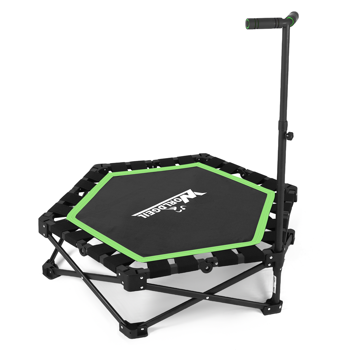 Indoor Folding Trampoline, Mini Trampoline with Height-adjustable Handrails, 150 kg Weight Capacity