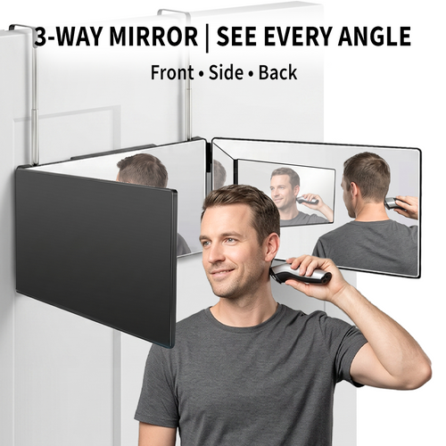 3-Way Folding Mirror – Adjustable Multi-Angle Mirror for Self Haircut, Hair Styling & Makeup