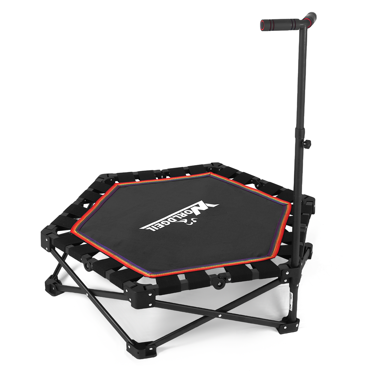 Indoor Folding Trampoline, Mini Trampoline with Height-adjustable Handrails, 150 kg Weight Capacity