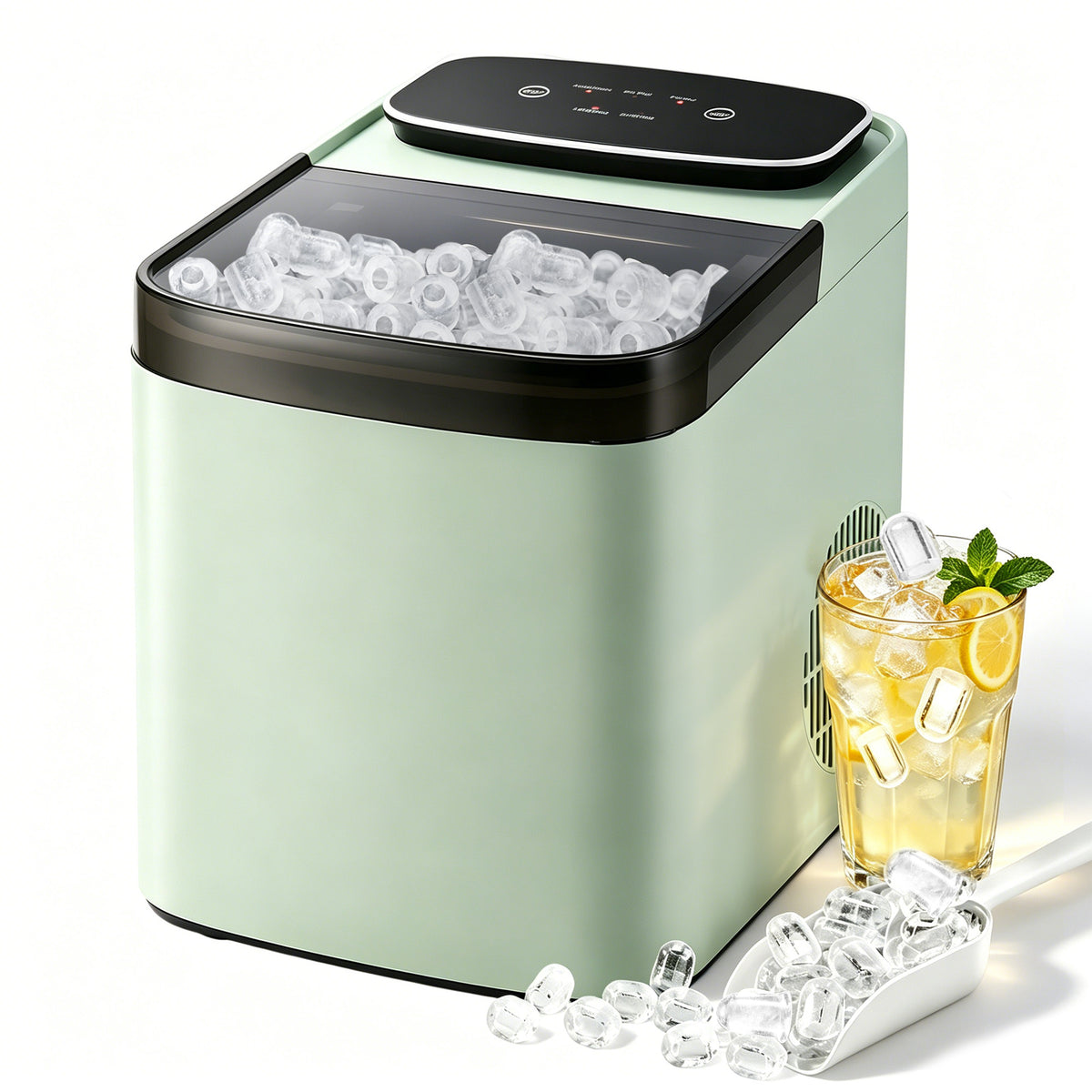 Kompakte Eiswürfelmaschine in Mint – 2 Eisgrößen, Selbstreinigung