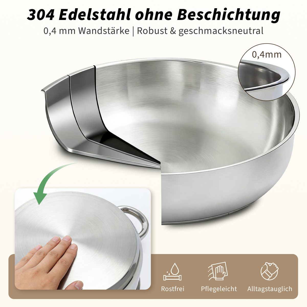 17-Piece Cookware Set – Stainless Steel Pots, Frying Pans, Steamer & Kitchen Bowls with Glass Lid