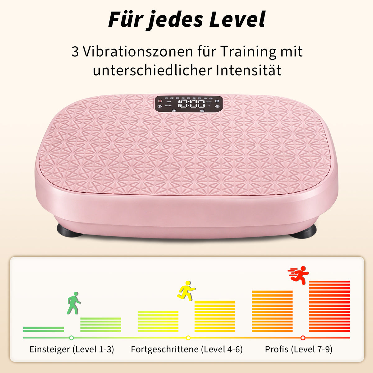 Pink home sports vibration plate high stability non-slip foot pads silent operation remote control resistance bands LED display