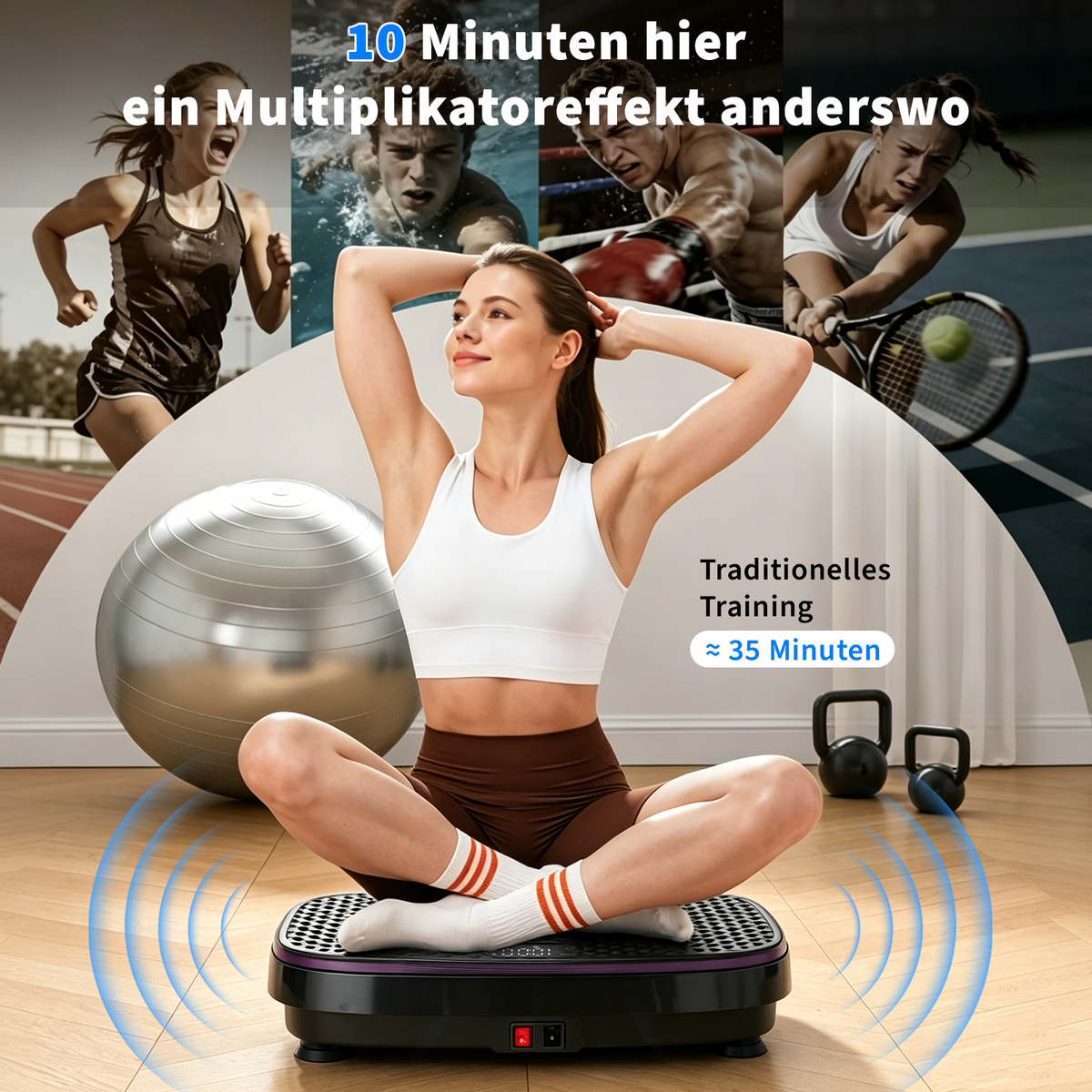 Home use exercise vibration plate High stability Non-slip foot pads Quiet operation Remote control Resistance band LED display