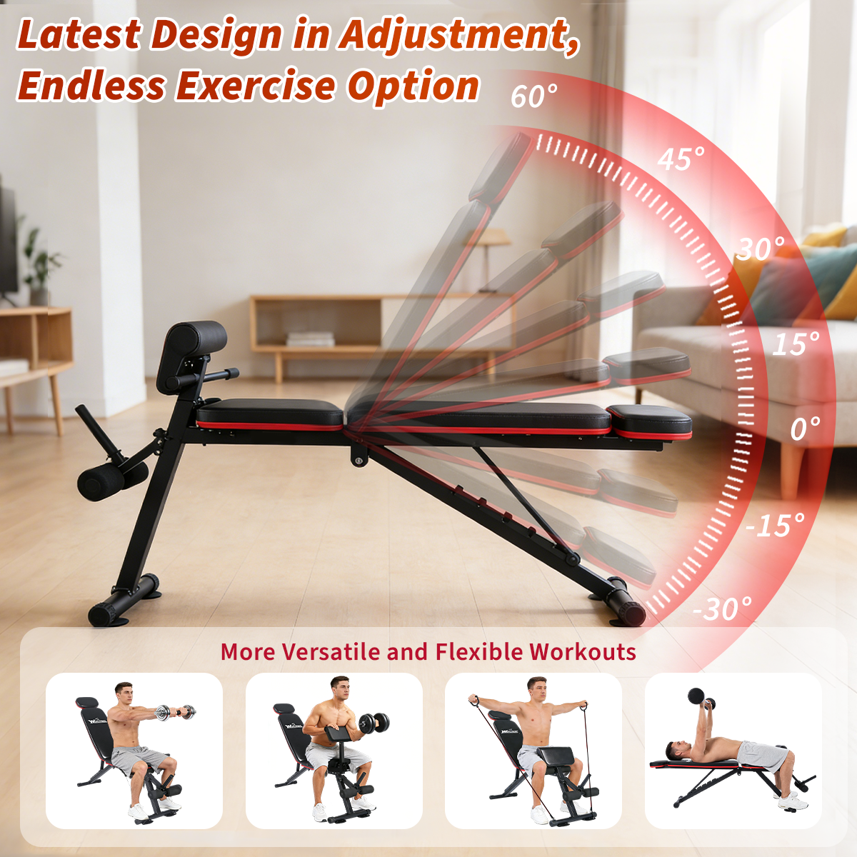 Foldable home weight bench, 7 adjustable backrest positions, 2 adjustable footrests, 100kg weight capacity