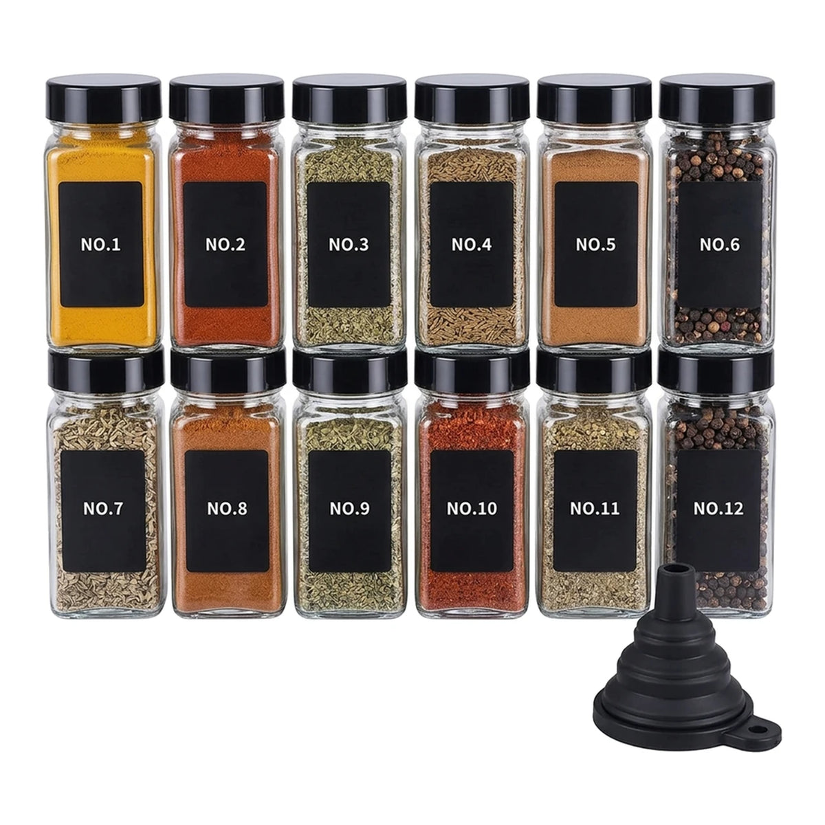 Glass Spice Jars with Lids and Labels – Spice Storage Containers with Pour Spouts, Brush & Marker, 12/24/36 Pack