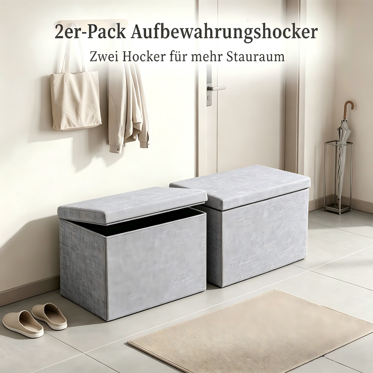 Foldable Storage Ottoman – 25L Collapsible Storage Stool with Padded Linen-Style Seat, 40 × 25 × 25 cm