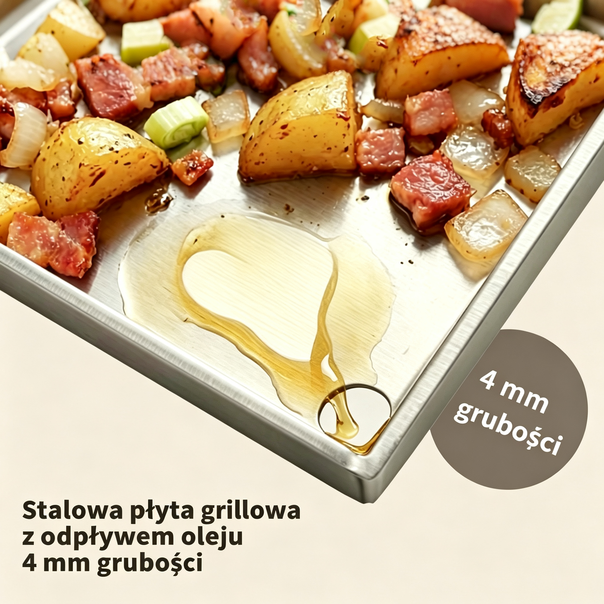 Grillplatte Edelstahl 40×30,5 cm mit 2 Spateln, Flasche & Bürste