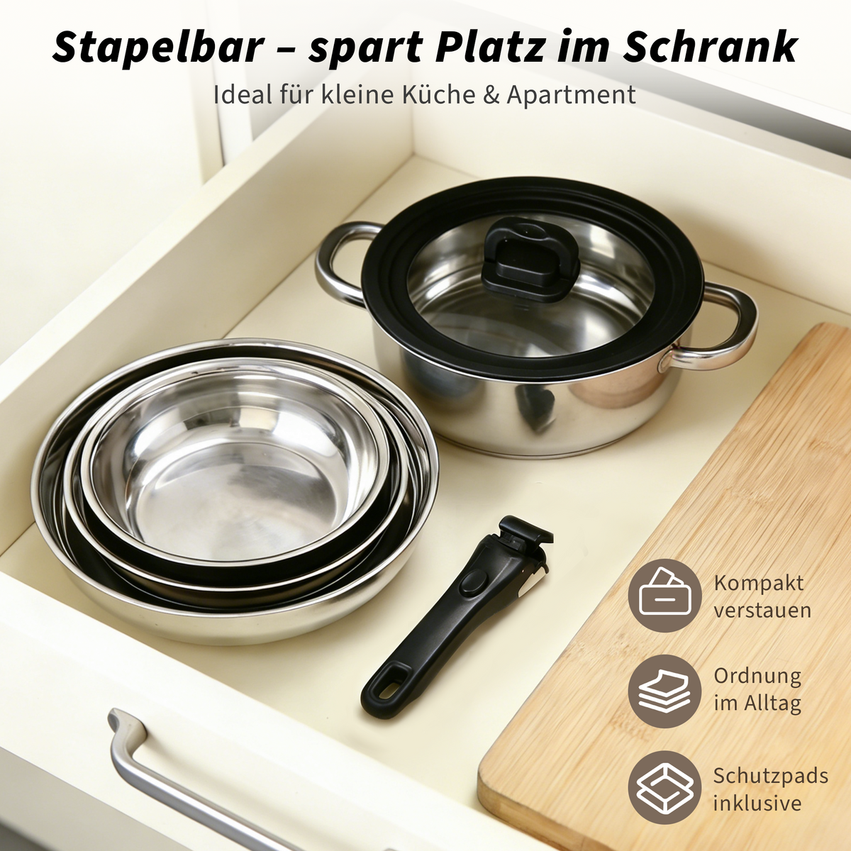 17-Piece Cookware Set – Stainless Steel Pots, Frying Pans, Steamer & Kitchen Bowls with Glass Lid