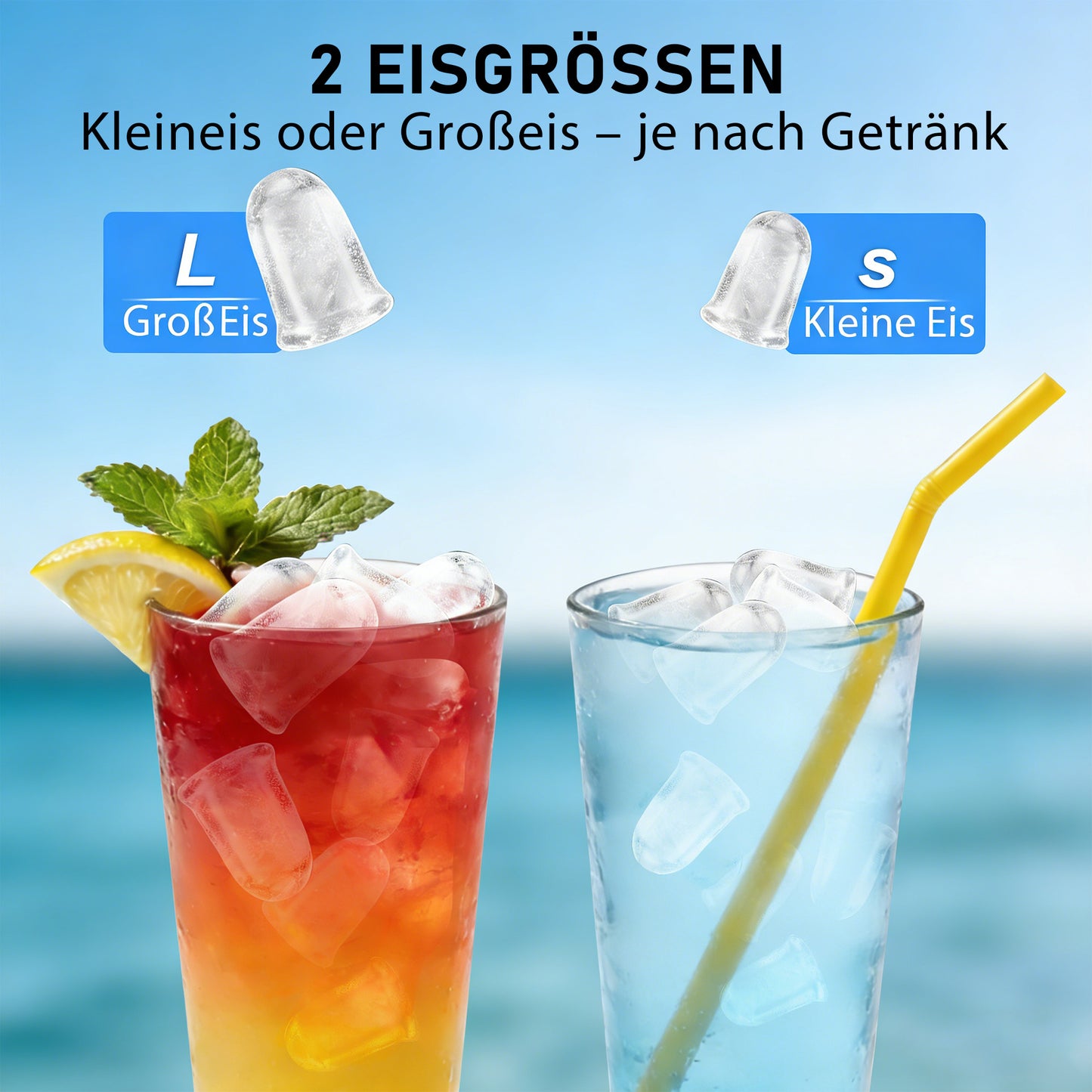 Eiswürfelmaschine mit Tragegriff – 2 Eiswürfelgrößen, 12 kg/24 h