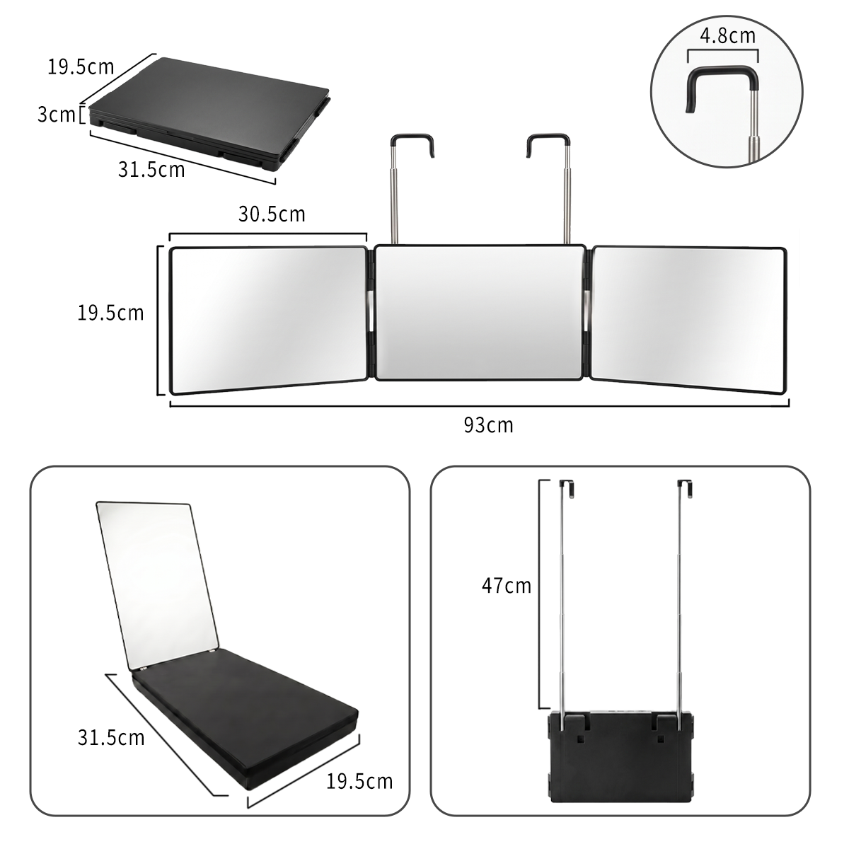3-Way Folding Mirror – Adjustable Multi-Angle Mirror for Self Haircut, Hair Styling & Makeup
