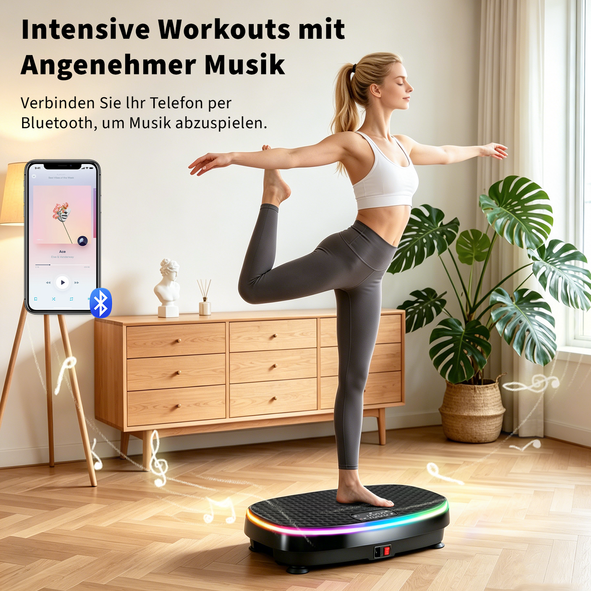Home use exercise vibration plate High stability Non-slip foot pads Quiet operation Remote control Resistance band LED display