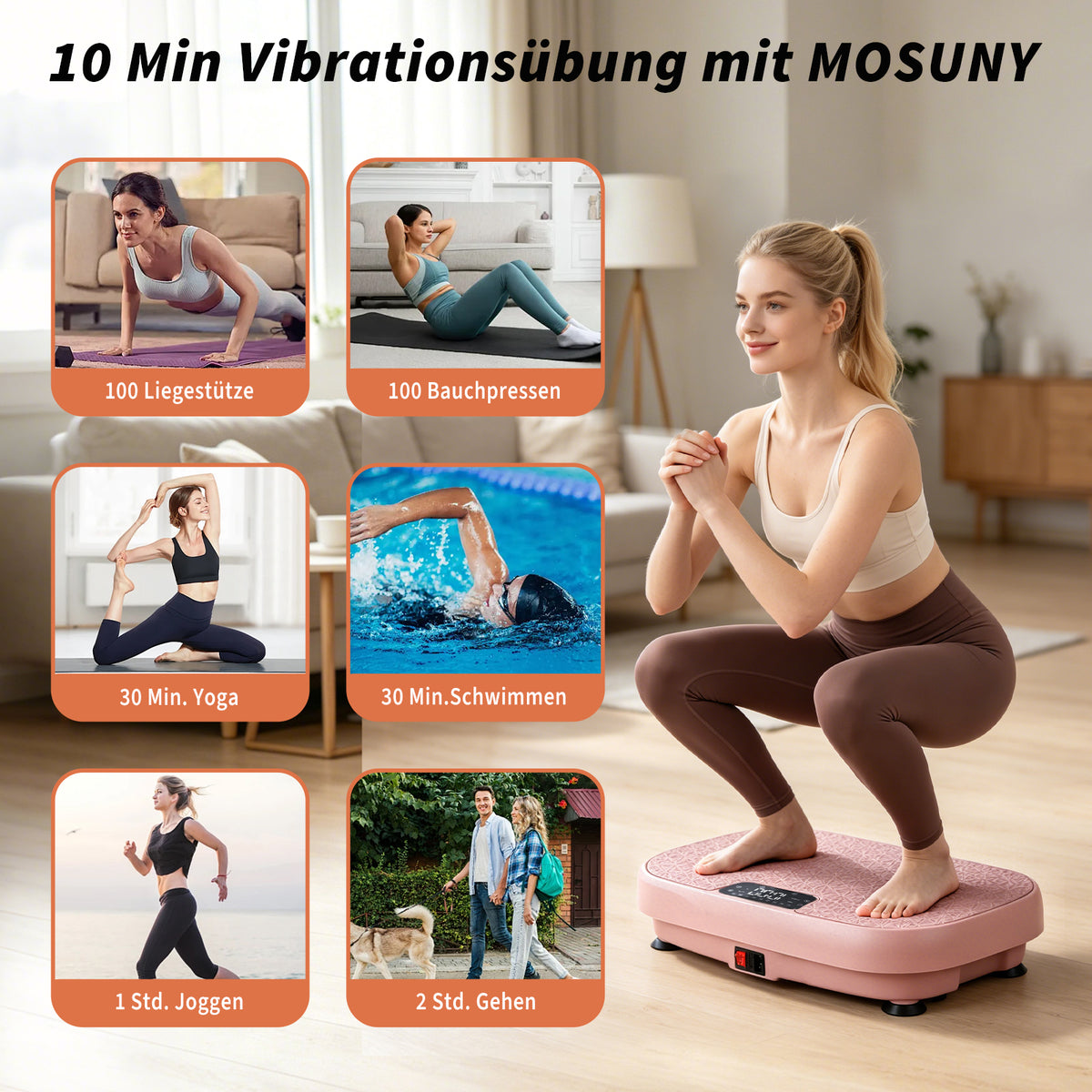 Pink home sports vibration plate high stability non-slip foot pads silent operation remote control resistance bands LED display