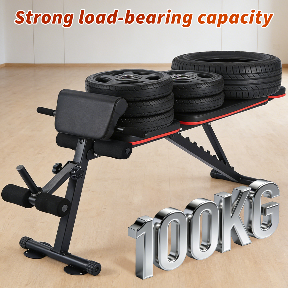 Foldable home weight bench, 7 adjustable backrest positions, 2 adjustable footrests, 100kg weight capacity