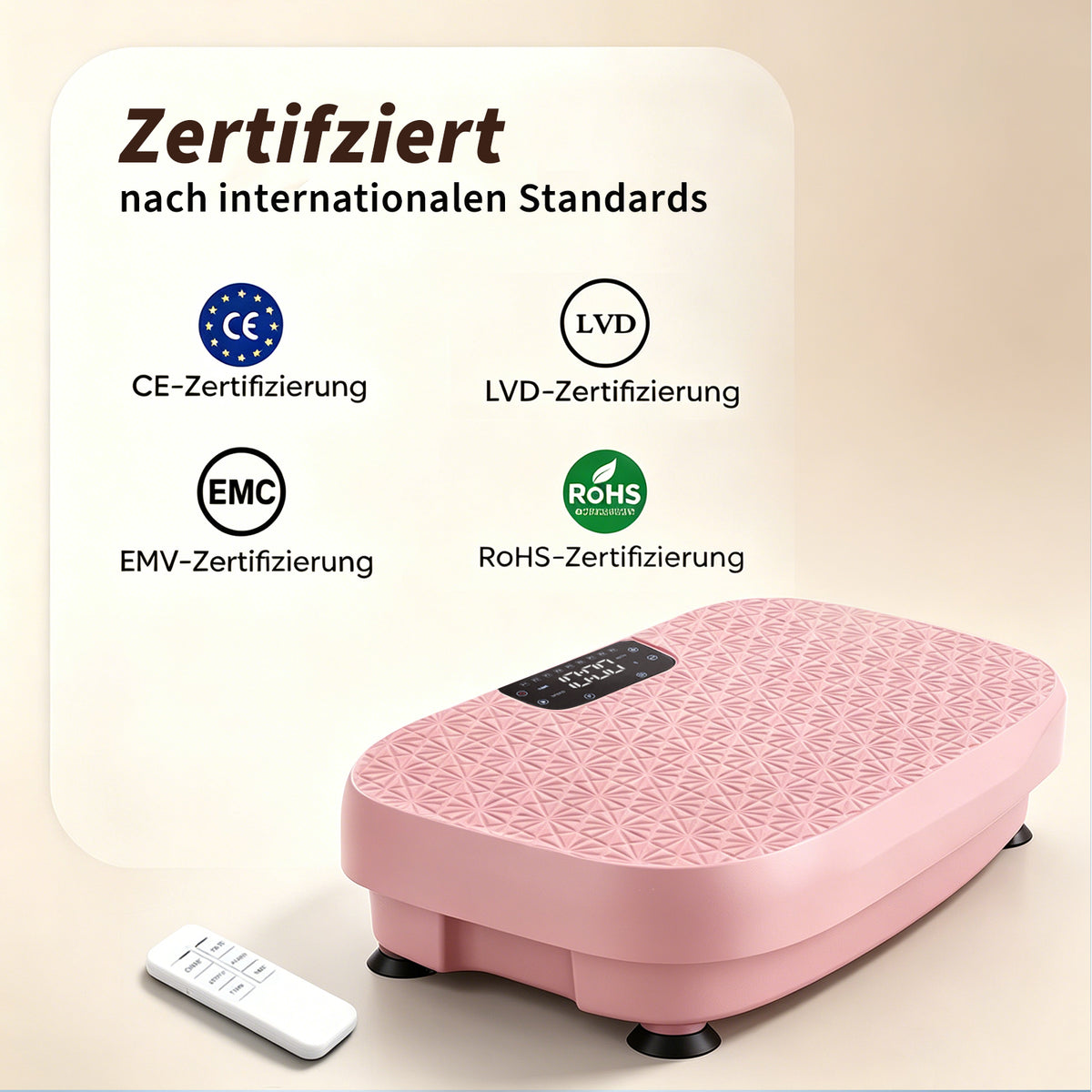 Pink home sports vibration plate high stability non-slip foot pads silent operation remote control resistance bands LED display