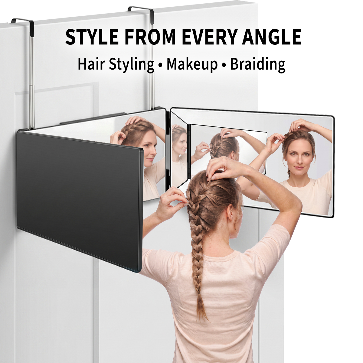 3-Way Folding Mirror – Adjustable Multi-Angle Mirror for Self Haircut, Hair Styling & Makeup