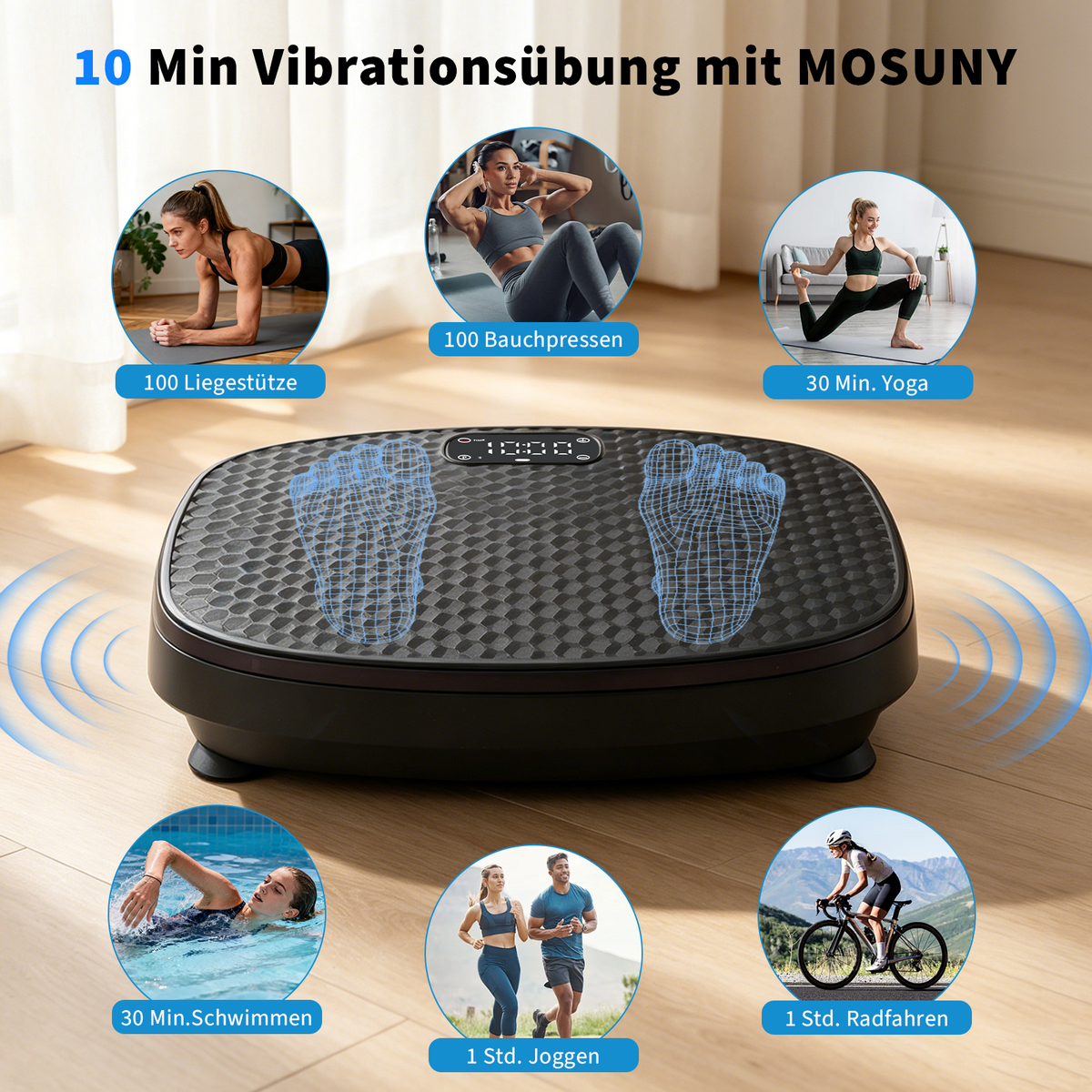 Home use exercise vibration plate High stability Non-slip foot pads Quiet operation Remote control Resistance band LED display