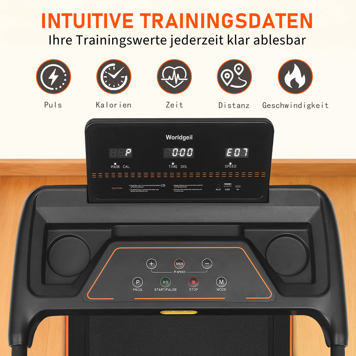 Home treadmill LED display & handrail buttons for heart rate measurement