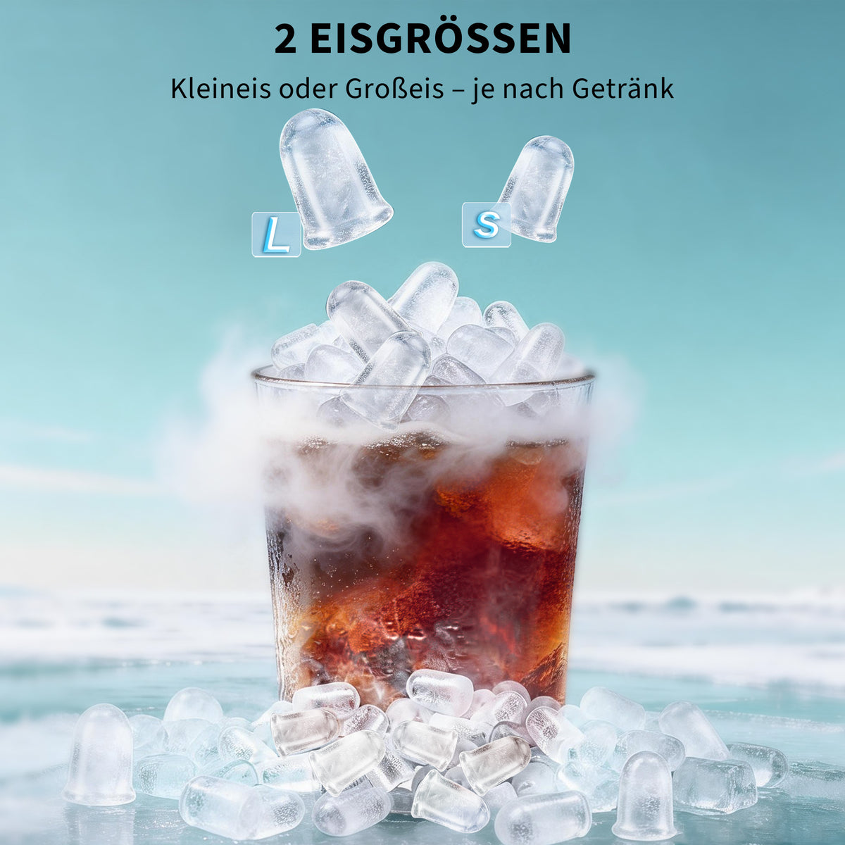 Kompakte Eiswürfelmaschine in Mint – 2 Eisgrößen, Selbstreinigung